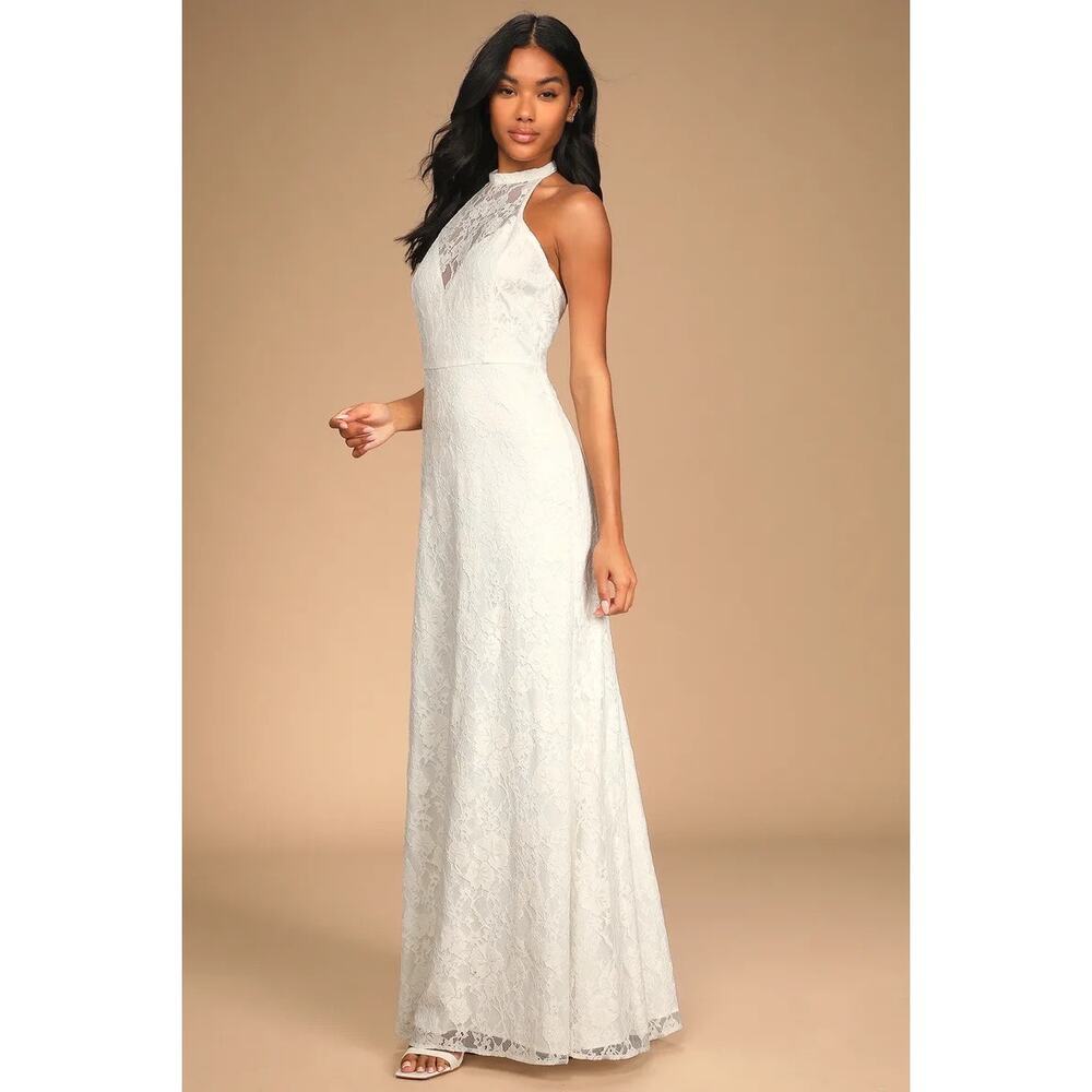 Lulus White  Maxi Halter Dress